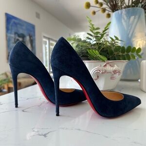 💙👠CHRISTIAN LOUBOUTIN Navy Blue Suede Leather Stilettos 37/6.5 French Designer